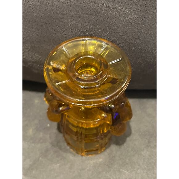 McKee Pressed Glass "Peek-A-Boo" Amber Cherub Toothpick Holder - Picture 5 of 5